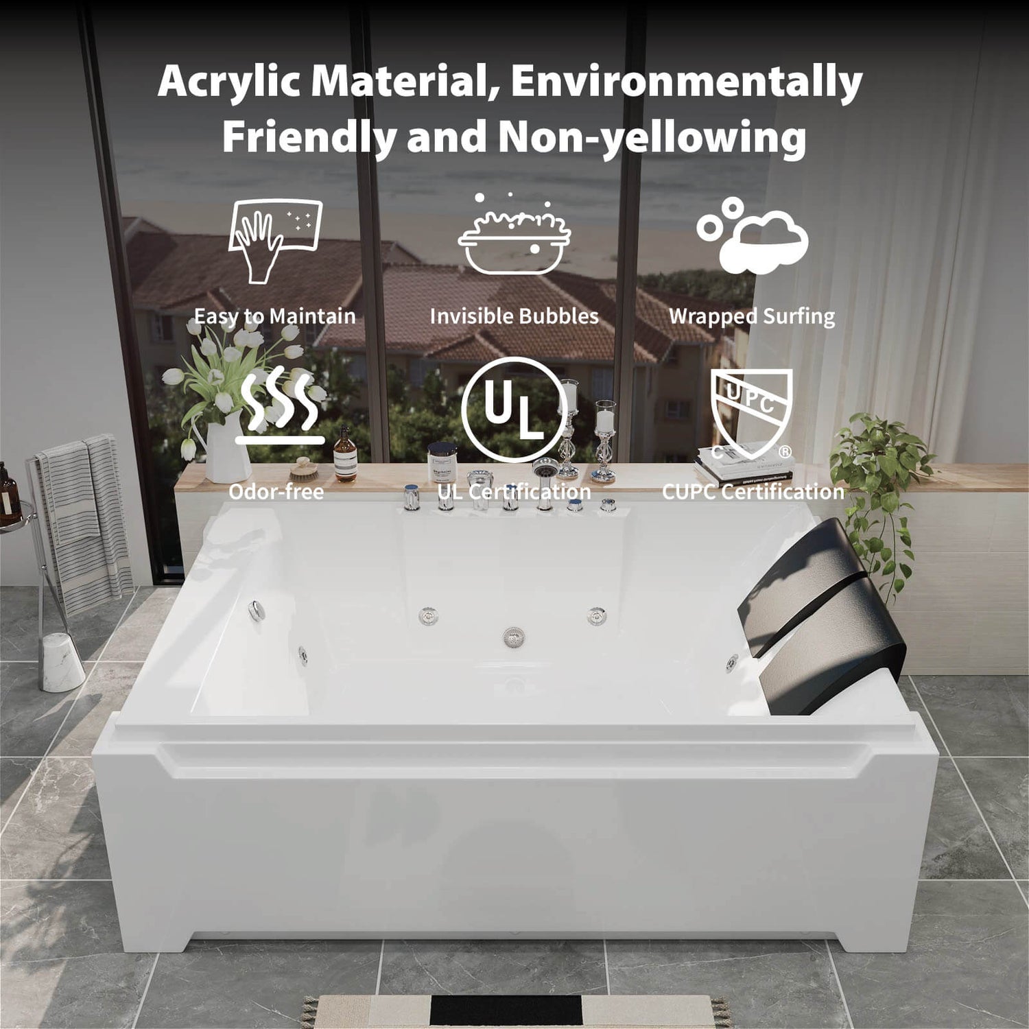 71 Zoll Eck-Whirlpool-Badewanne, Luftdüsenmassage, Badewanne mit Handbrause und LED-Licht