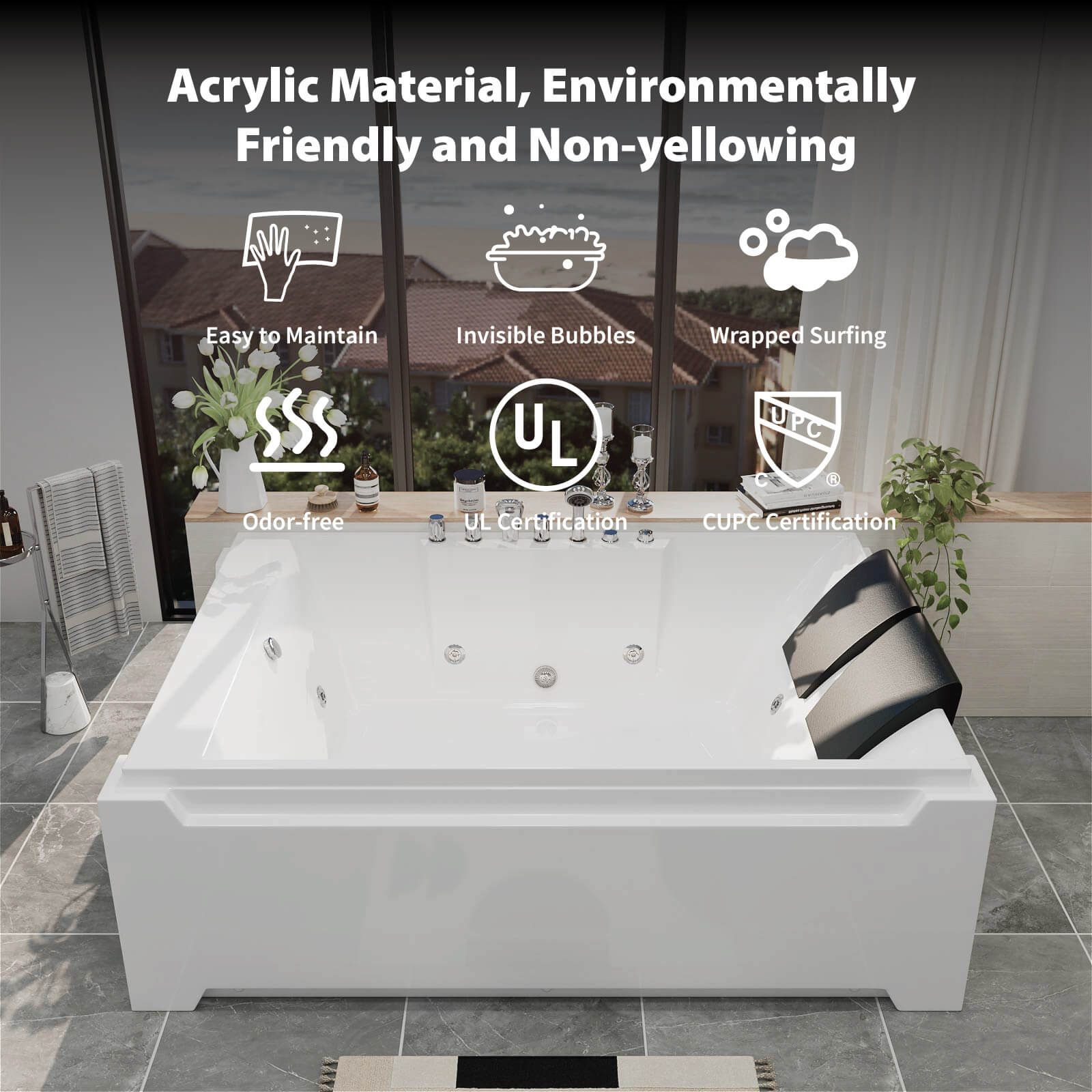 71 Zoll Eck-Whirlpool-Badewanne, Luftdüsenmassage, Badewanne mit Handbrause und LED-Licht