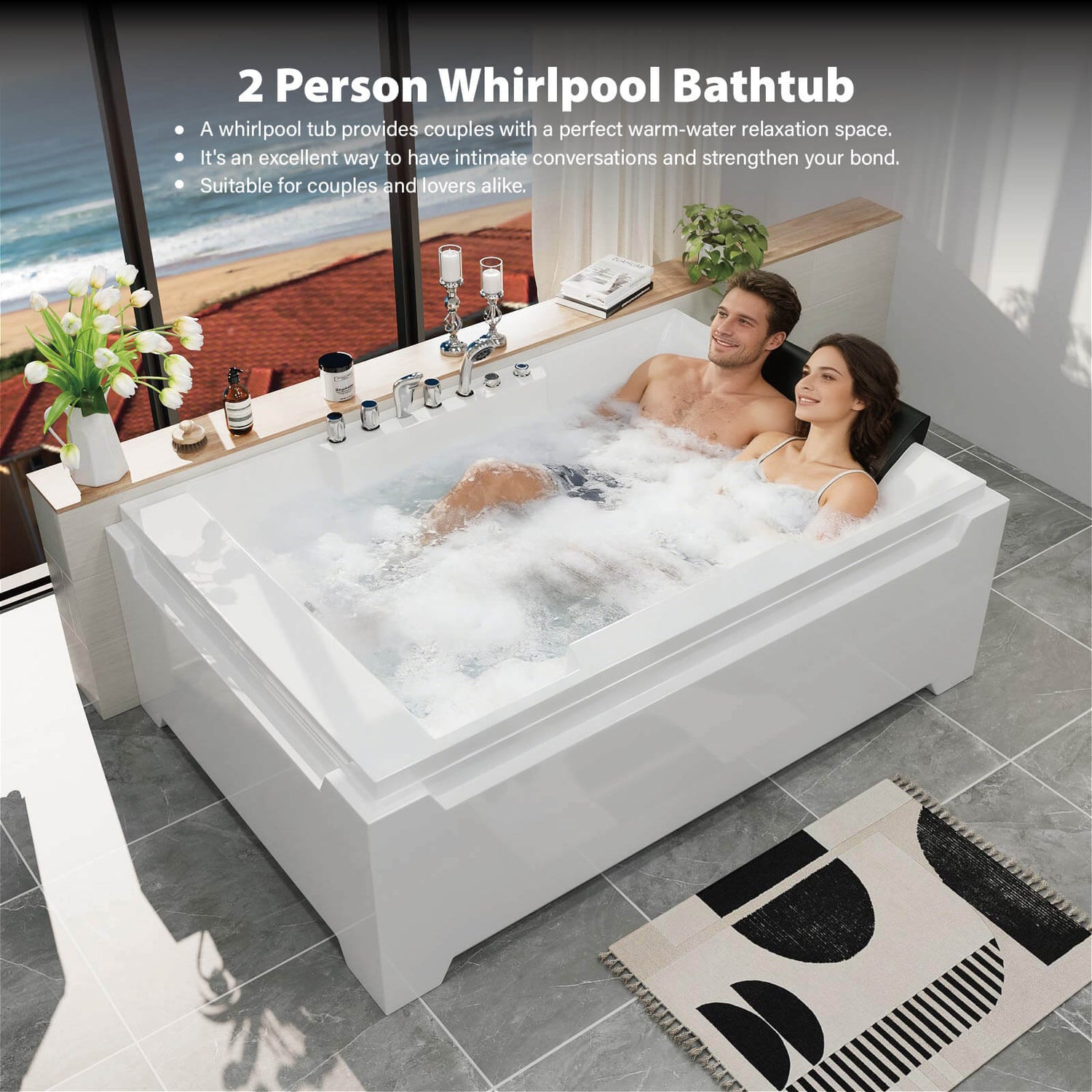 71 Zoll Eck-Whirlpool-Badewanne, Luftdüsenmassage, Badewanne mit Handbrause und LED-Licht