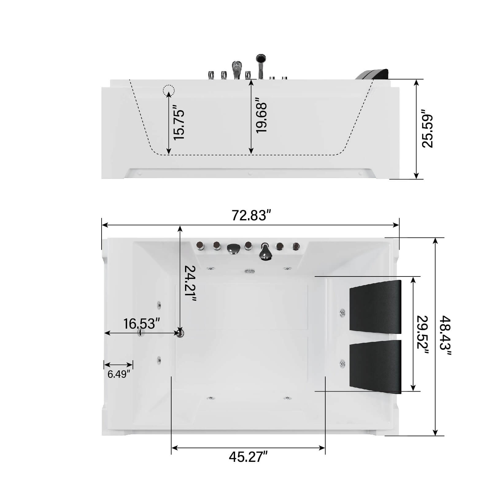 71 Zoll Eck-Whirlpool-Badewanne, Luftdüsenmassage, Badewanne mit Handbrause und LED-Licht