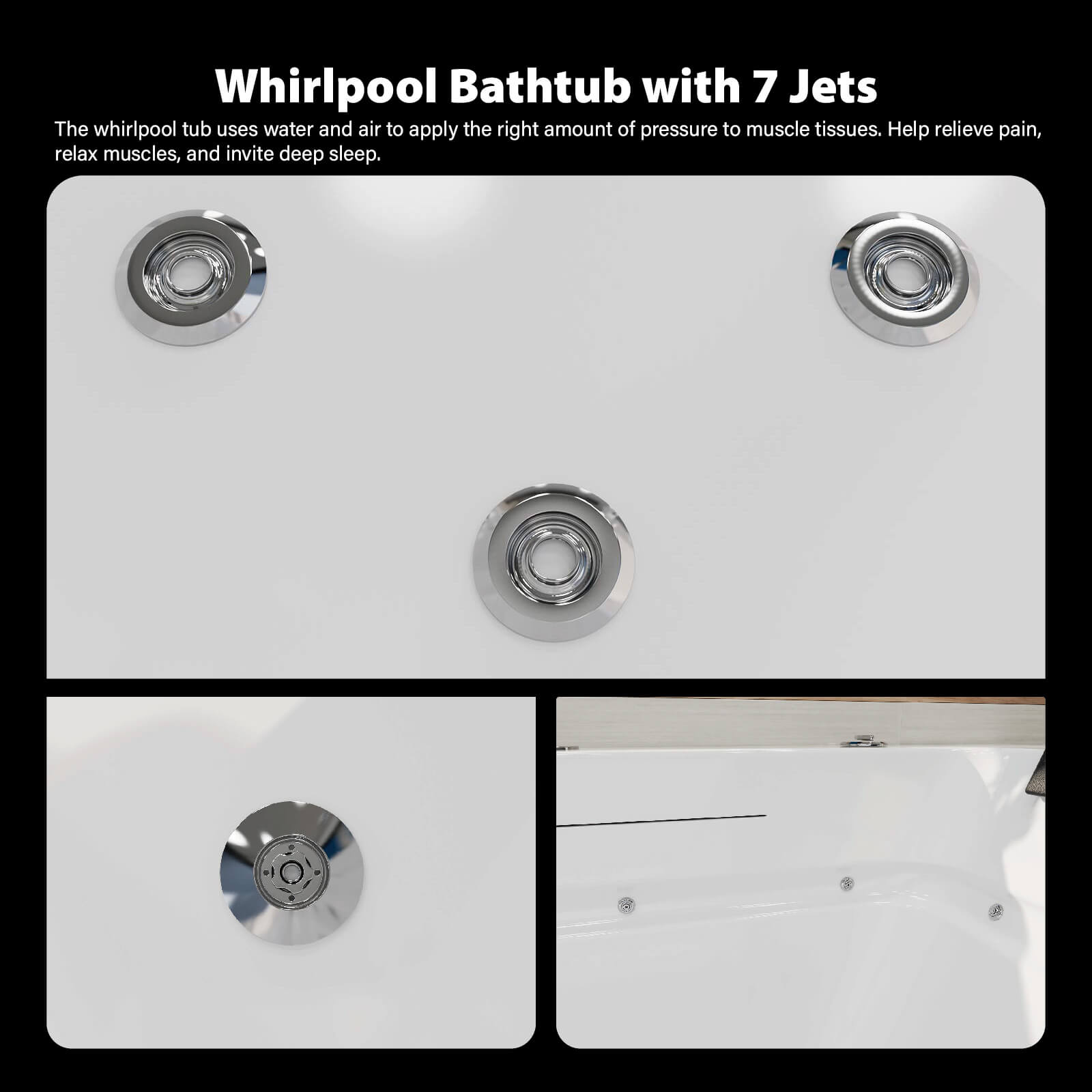 67" Whirlpool Bathtub with 7 Jets, Glass Panel Jetted Tub, Hydro Massage &amp; LED Lights