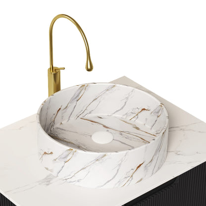 Round Glossy White Ceramic Above-Counter Vessel Sink with Stone Pattern Above-counter mount Glossy ceramic construction
