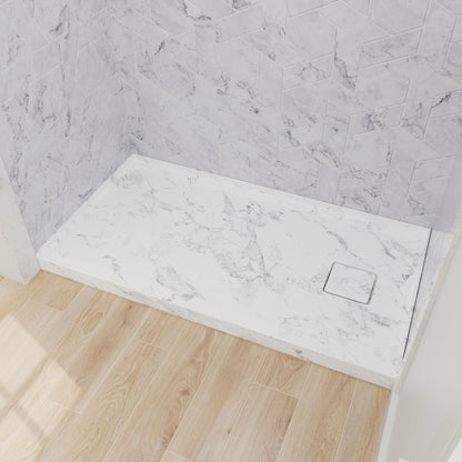  acrylic shower base with flat marble pattern surface and right drain design