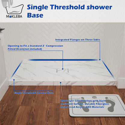 acrylic shower base with mortar-free installation and durable acrylic composite build