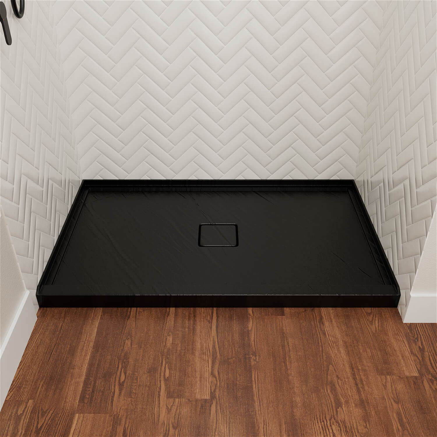 acrylic shower pan with center drain design and durable composite construction