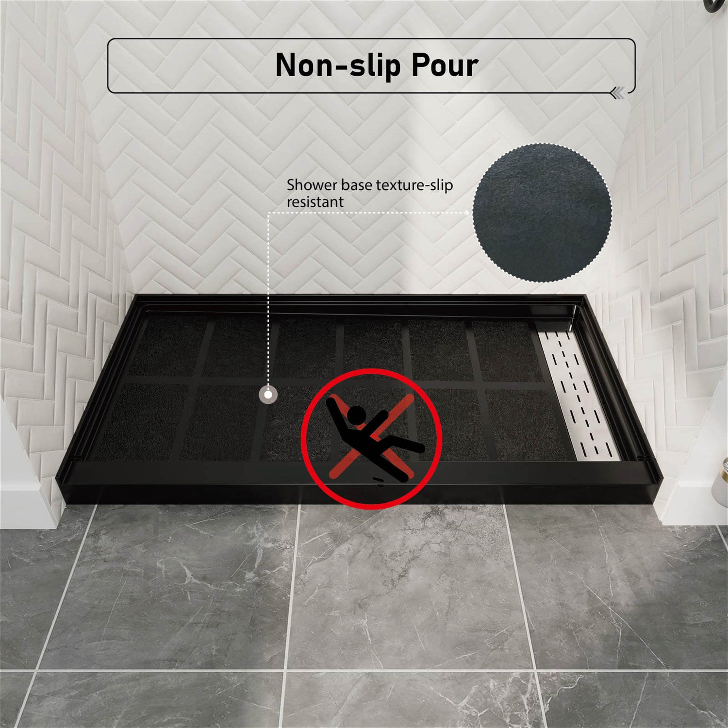 anti slip black shower floor texture on solid surface base