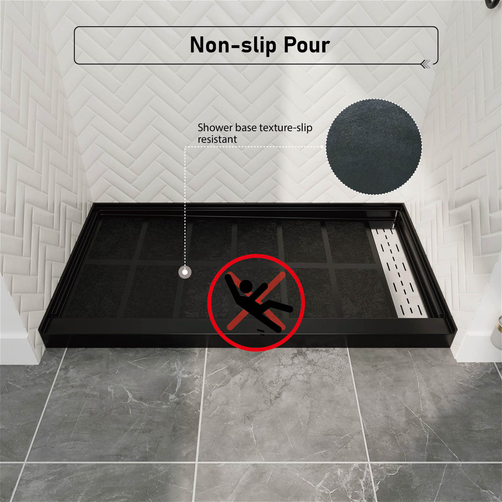 anti slip black shower floor texture on solid surface base