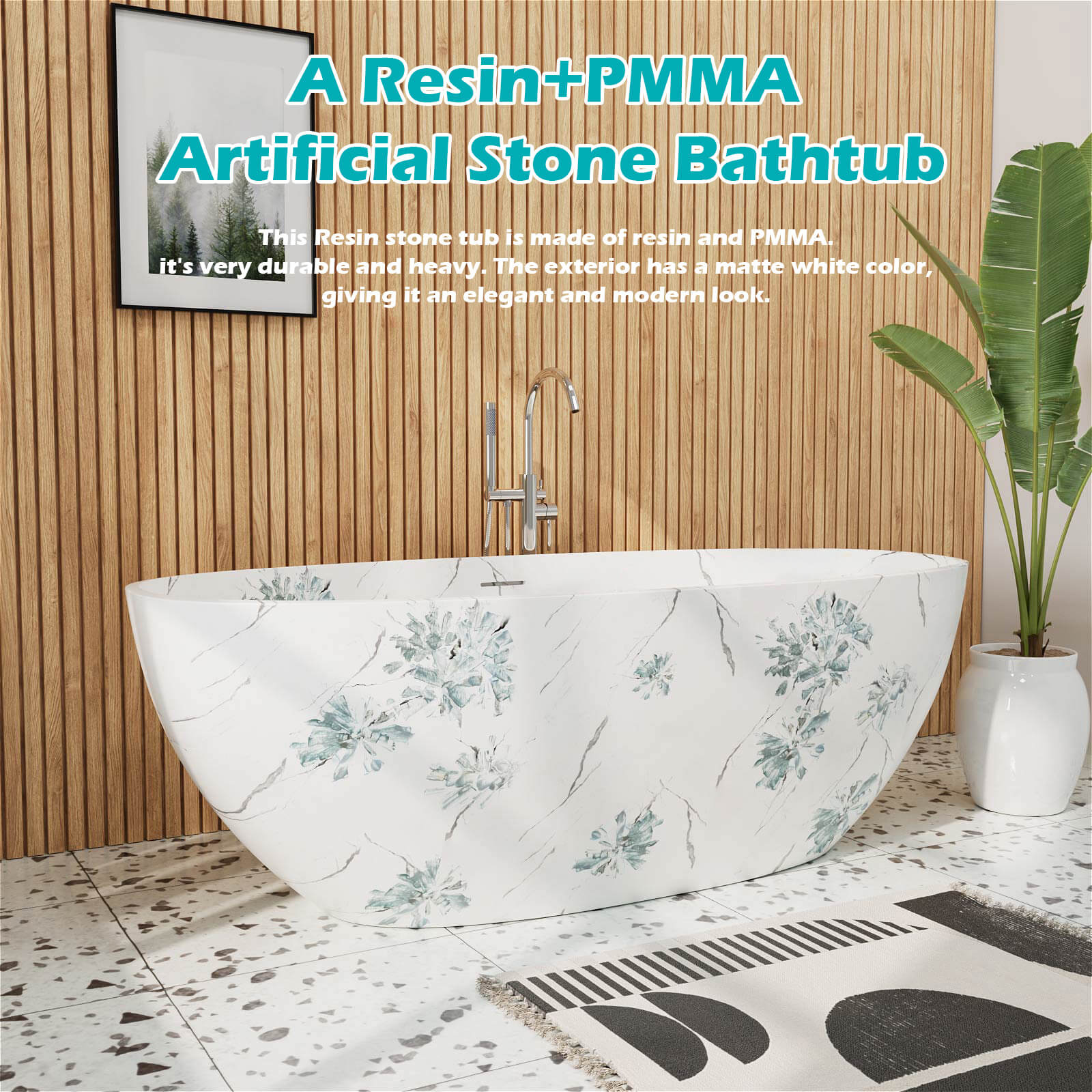 artistic freestanding bathtub with smooth matte surface