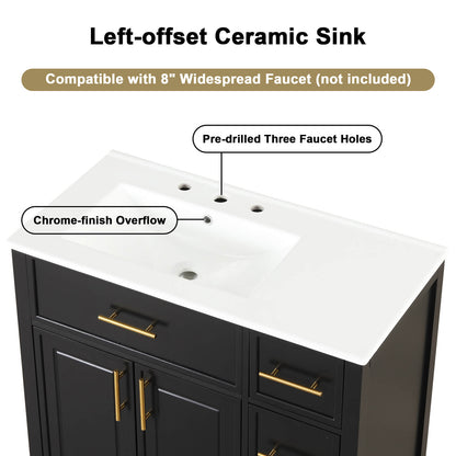 asymmetrical vanity with left side ceramic basin