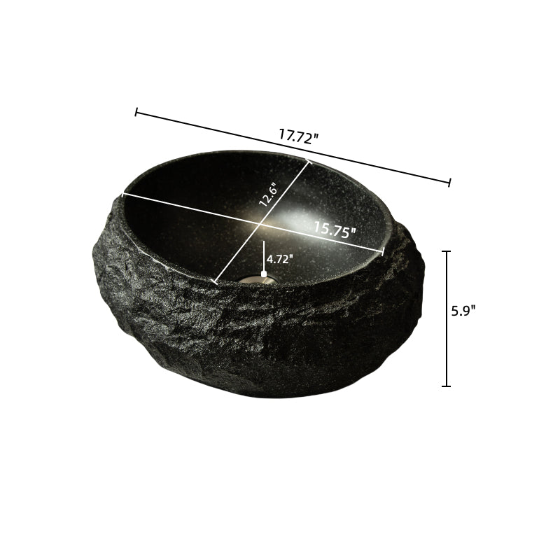 Dark Gray Stone Pattern Resin Vessel Bathroom Sink oval basin dimensions rock-like exterior