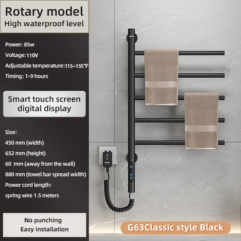 Heated Towel Racks for Bathroom, 180° Rotating Wall Mounted Towel Warm