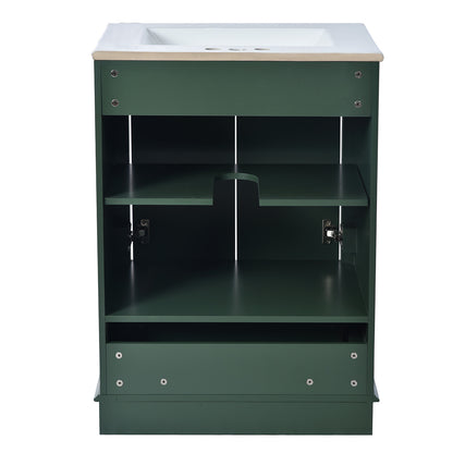 back view of 24-inch deep green freestanding bathroom vanity