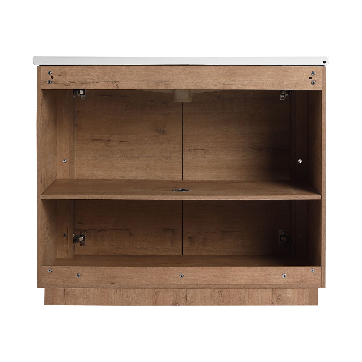 back view of 40 inch White Oak Freestanding Bathroom Vanity with White Ceramic Sink