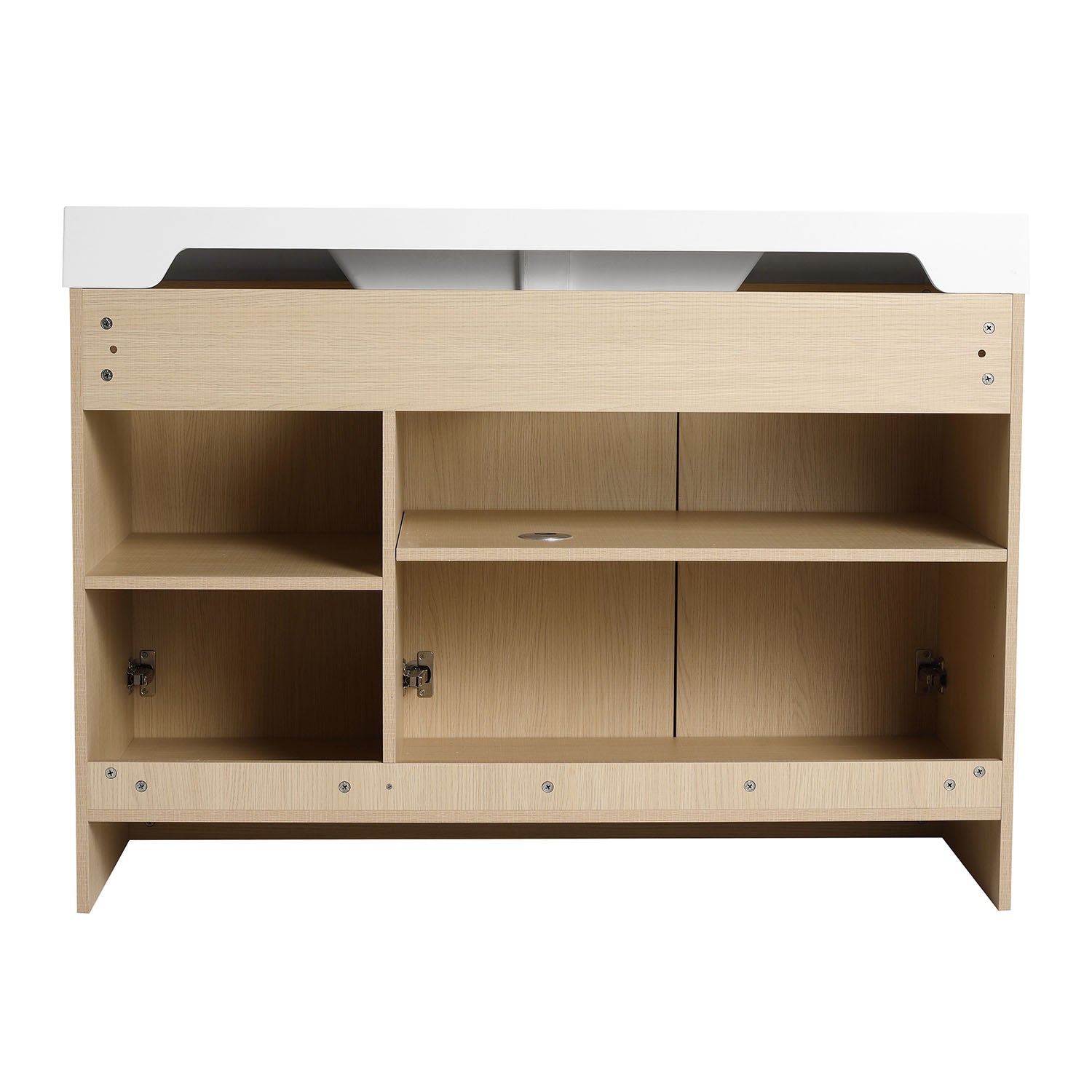 back view of 48 inch White Oak Bathroom Vanity with Resin Sink and Soft Close Cabinet Doors