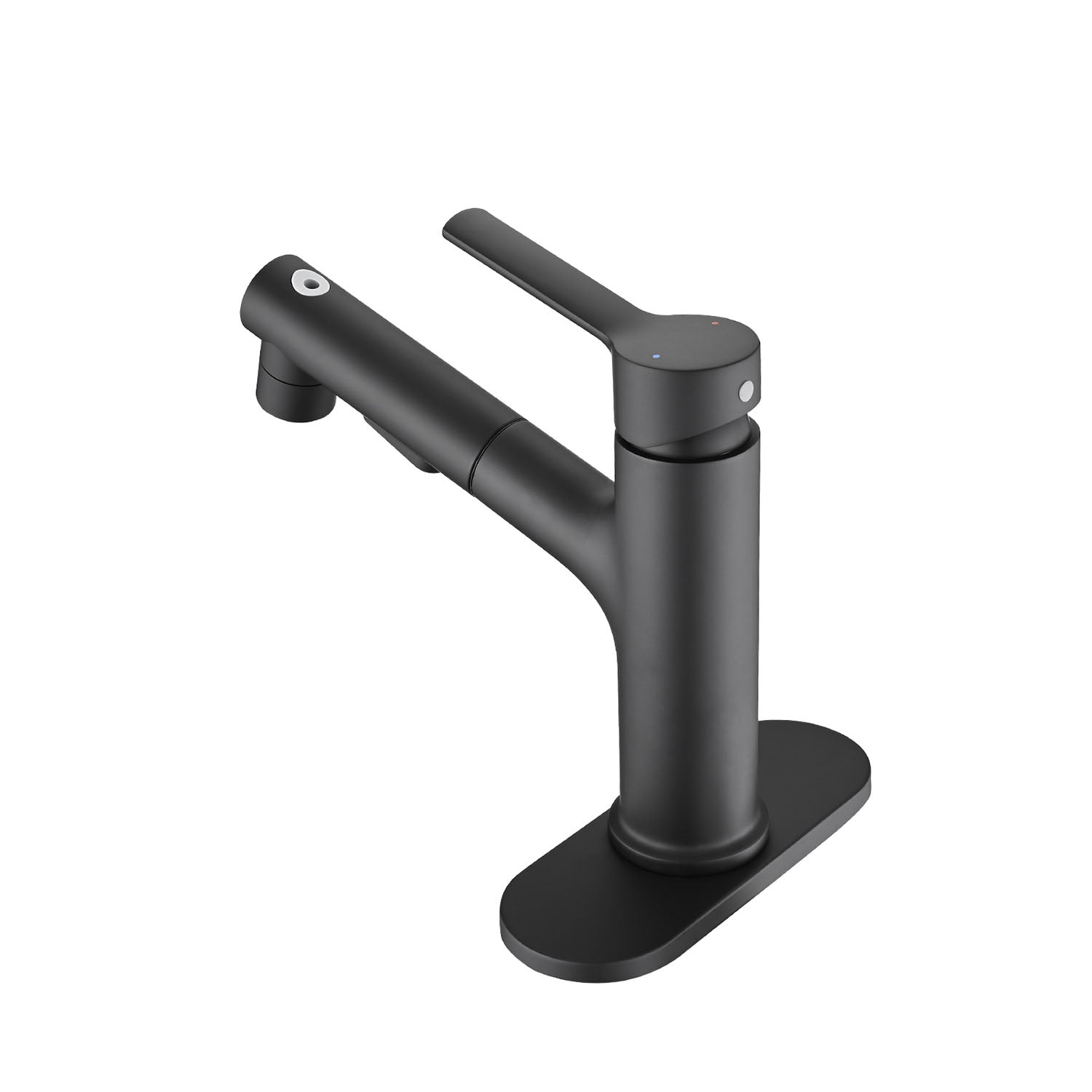 back view of Matte Black Pull-Down Bathroom Faucet with deck plate