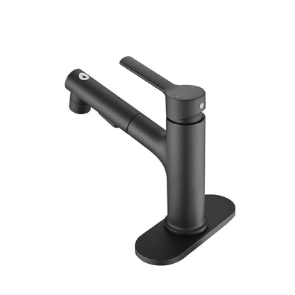 back view of Matte Black Pull-Down Bathroom Faucet with deck plate