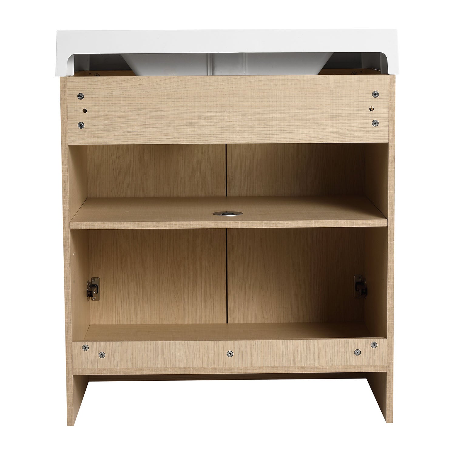 back view of White Oak Bathroom Vanity-Resin Sink and Soft Close Cabinet Doors