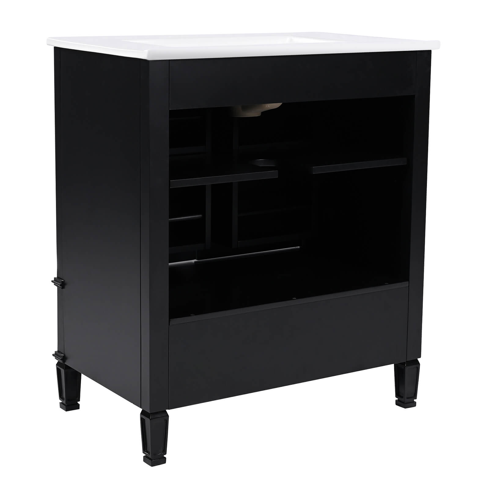 bathroom vanity with acacia wood frame and black finish