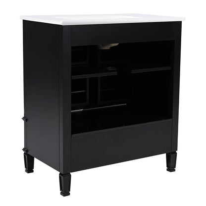 bathroom vanity with acacia wood frame and black finish