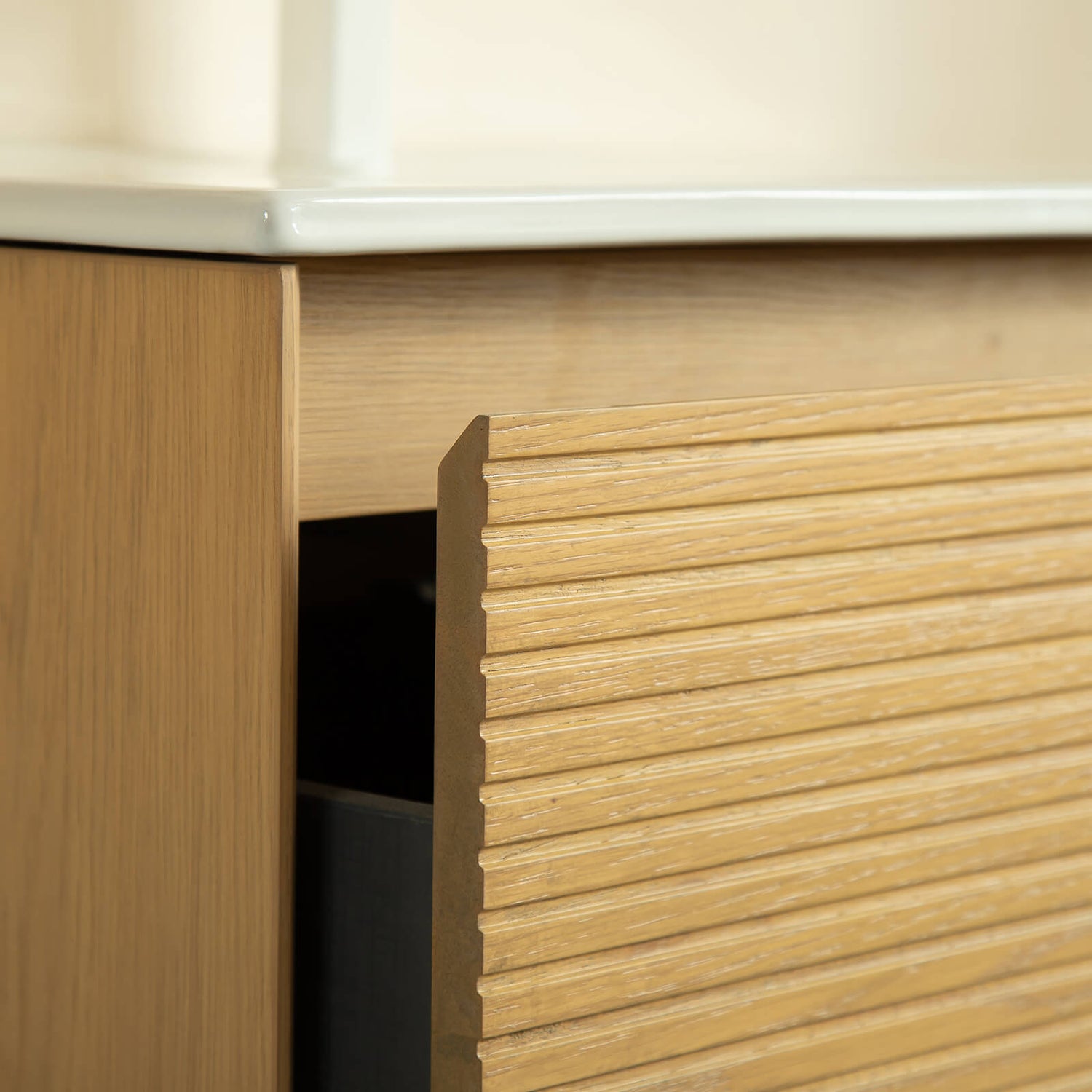 bathroom vanity wood grain detail close up