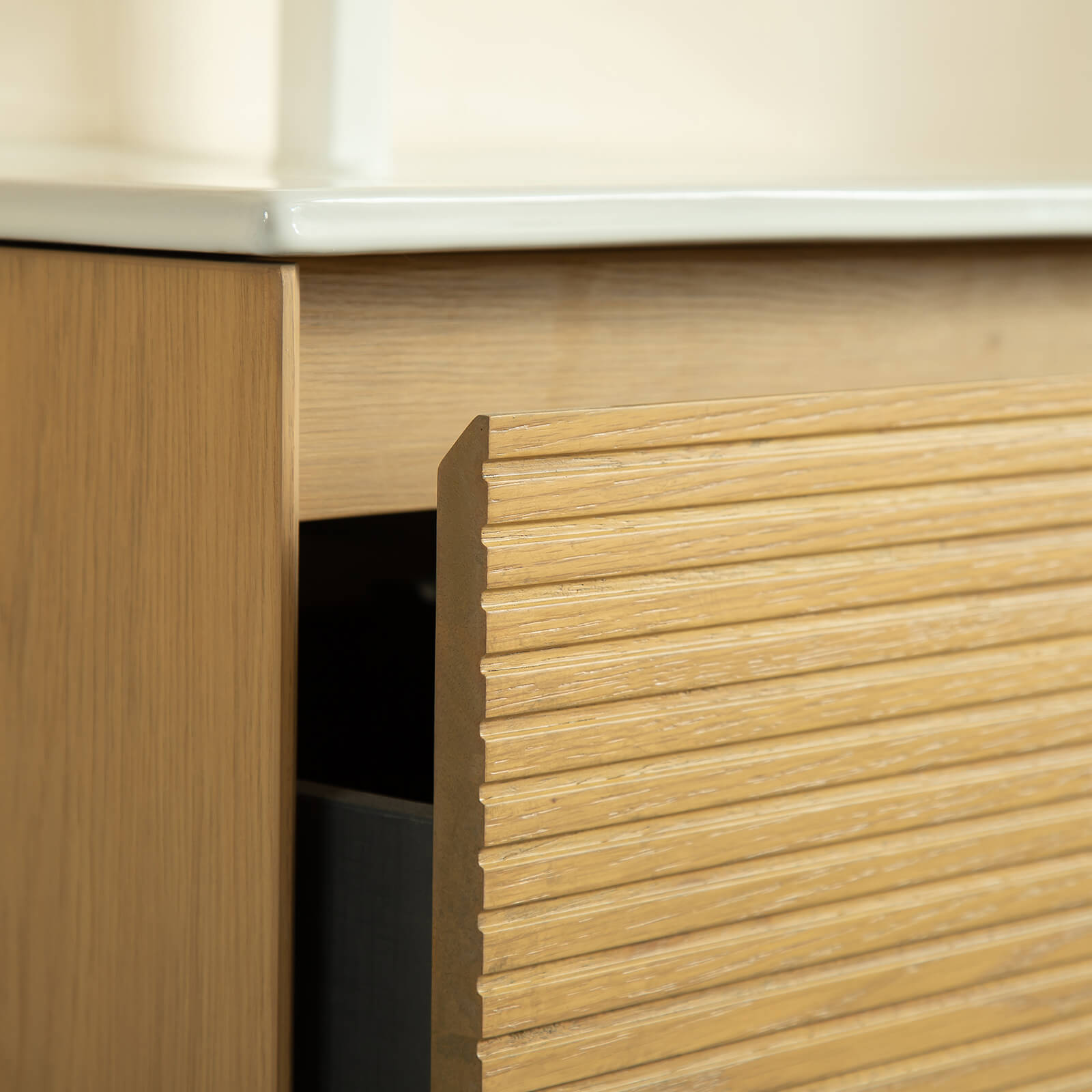 bathroom vanity wood grain detail close up