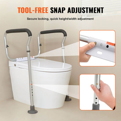 bathroom toilet safety rail tool-free adjustment fits various toilet sizes and users