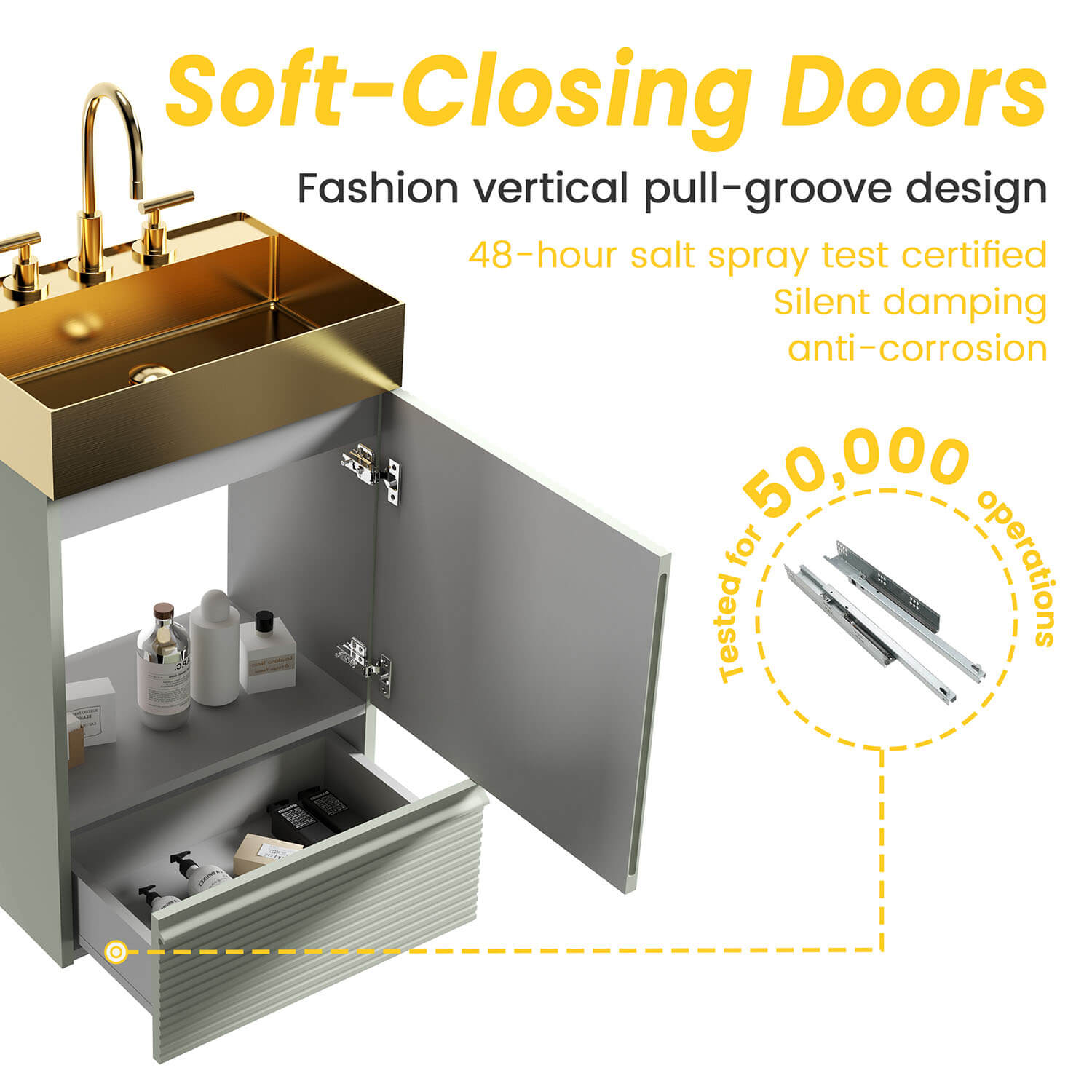 bathroom vanity soft close door feature durable hardware system