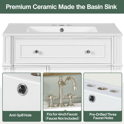 bathroom vanity with ceramic sink easy clean surface