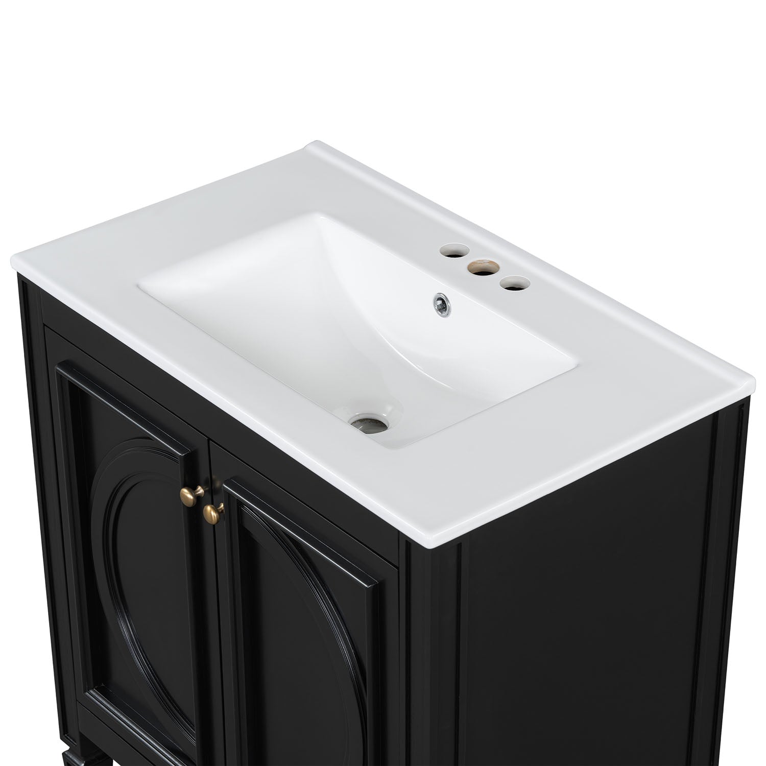 bathroom vanity with smooth ceramic basin and easy clean surface