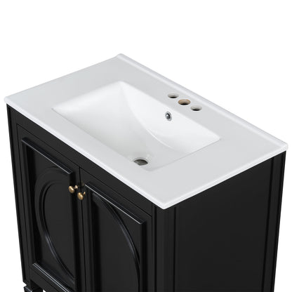bathroom vanity with smooth ceramic basin and easy clean surface