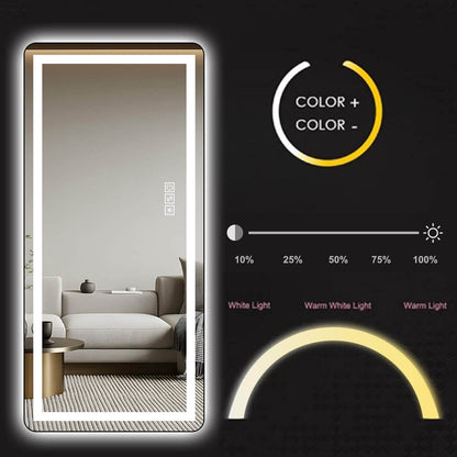 64"x21" Black LED Full Length Mirror with Dimmer, 3 Color Temperatures