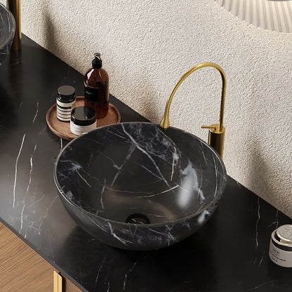 Black Bowl Ceramic Above-Counter Vessel Sink with Stone Pattern interior drain hole stone texture