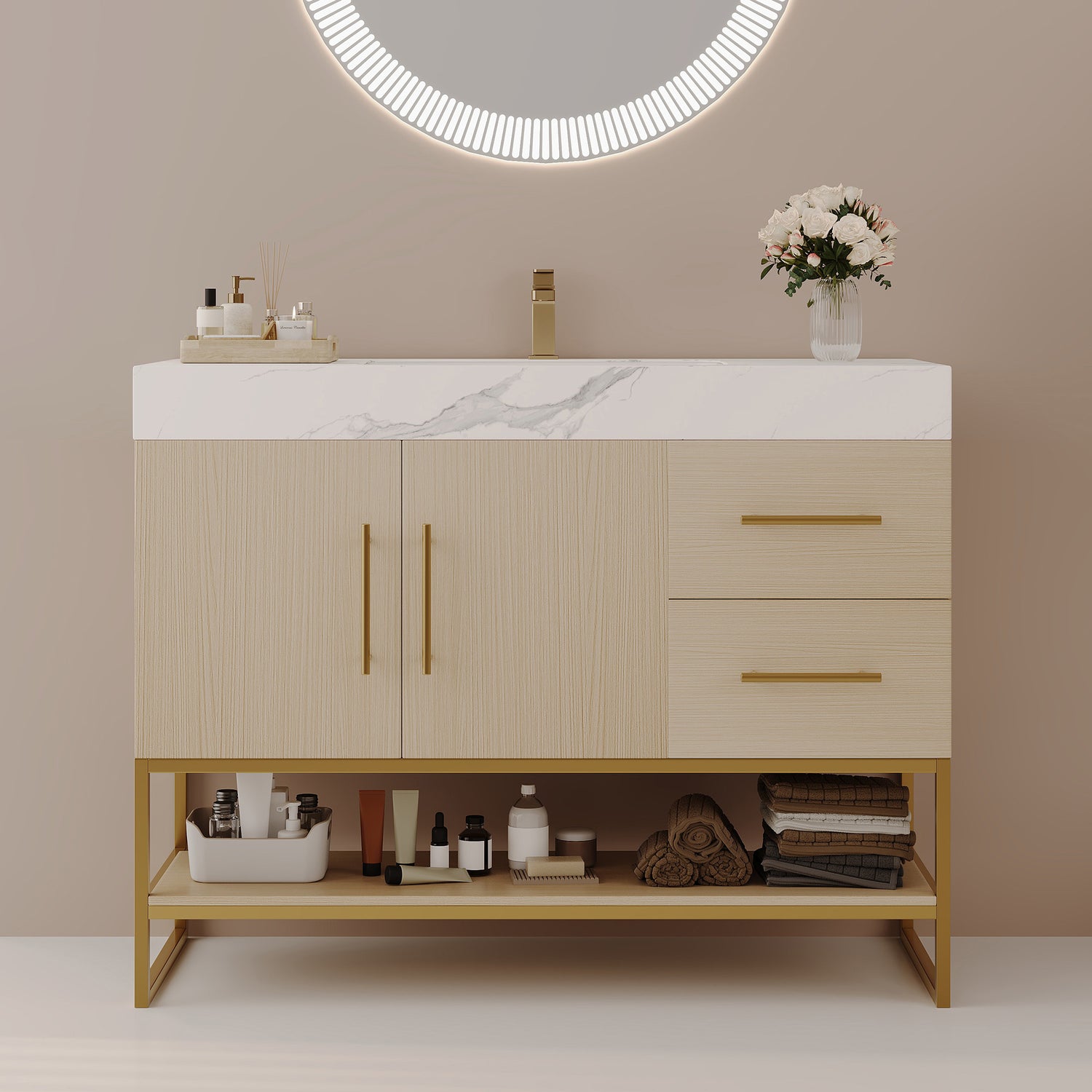 36" Modern Free-Standing Bathroom Vanity with Ceramic Sink &amp; Sintered Stone Top