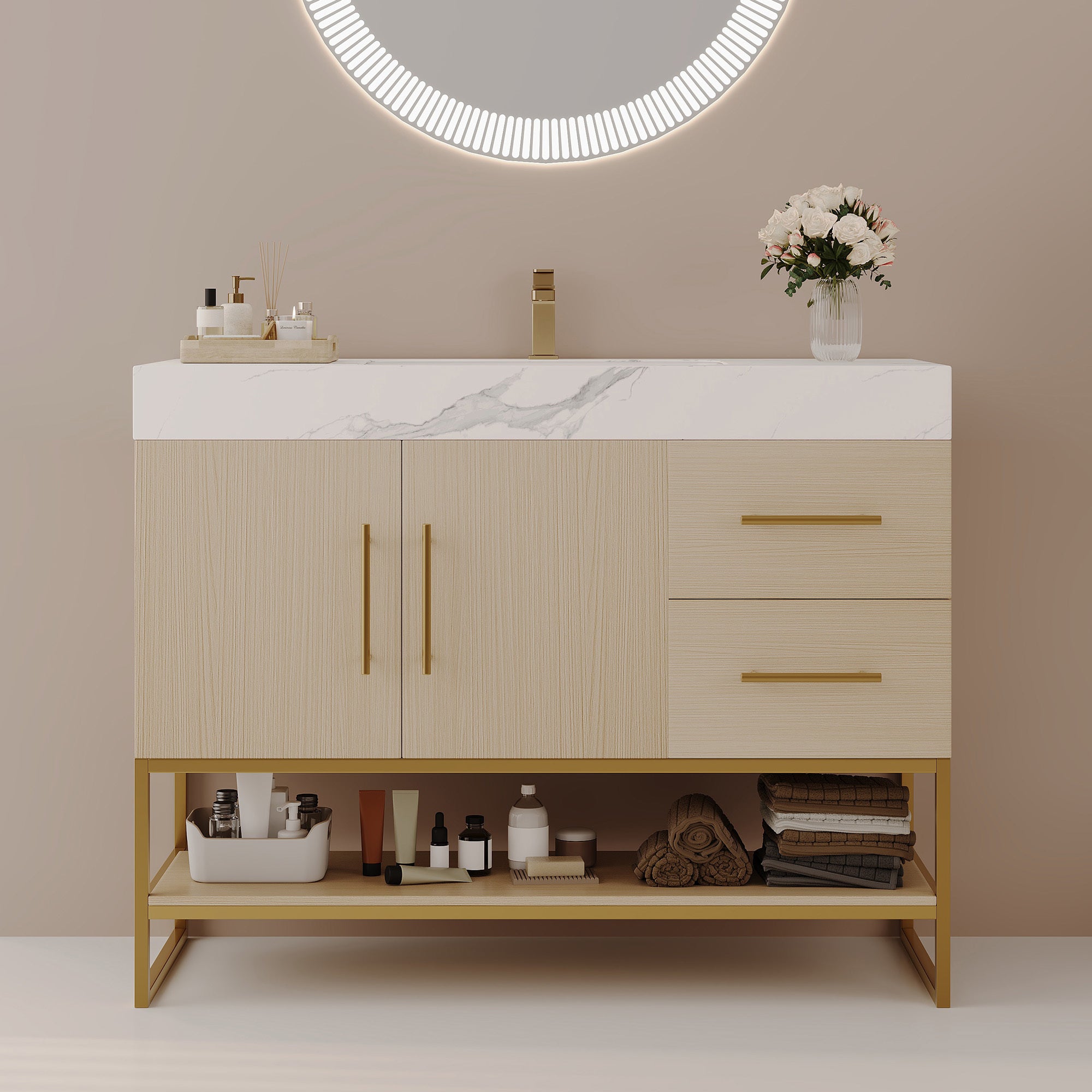 36" Modern Free-Standing Bathroom Vanity with Ceramic Sink &amp; Sintered Stone Top