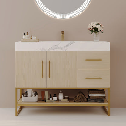 36" Modern Free-Standing Bathroom Vanity with Ceramic Sink &amp; Sintered Stone Top