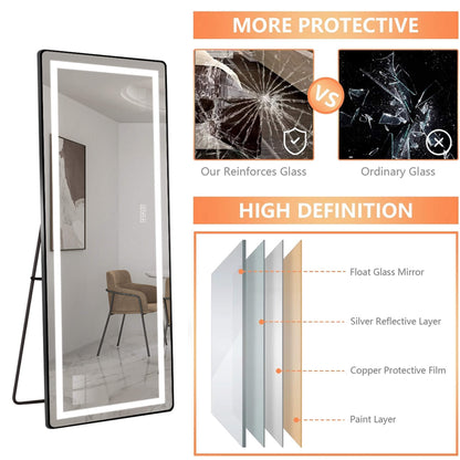 64"x21" Black LED Full Length Mirror with Dimmer, 3 Color Temperatures