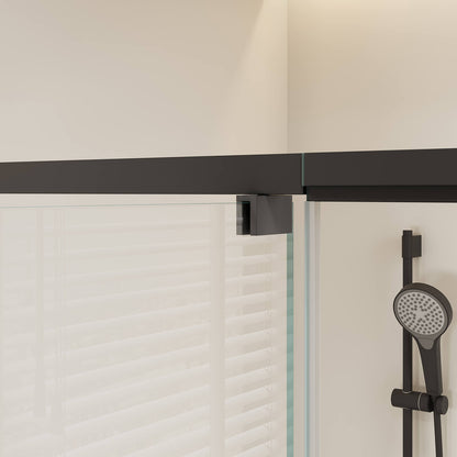 black frame shower door with tempered glass panel