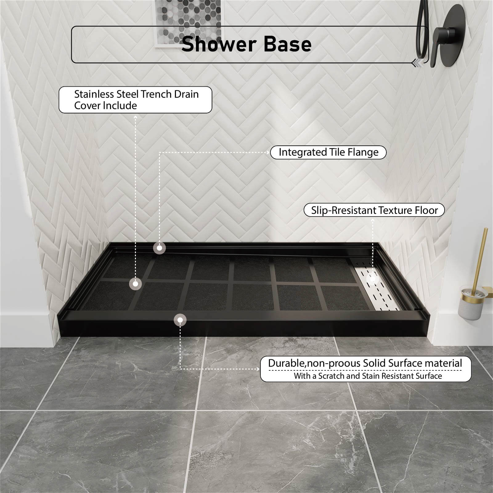 black right drain shower tray with easy clean drain cover