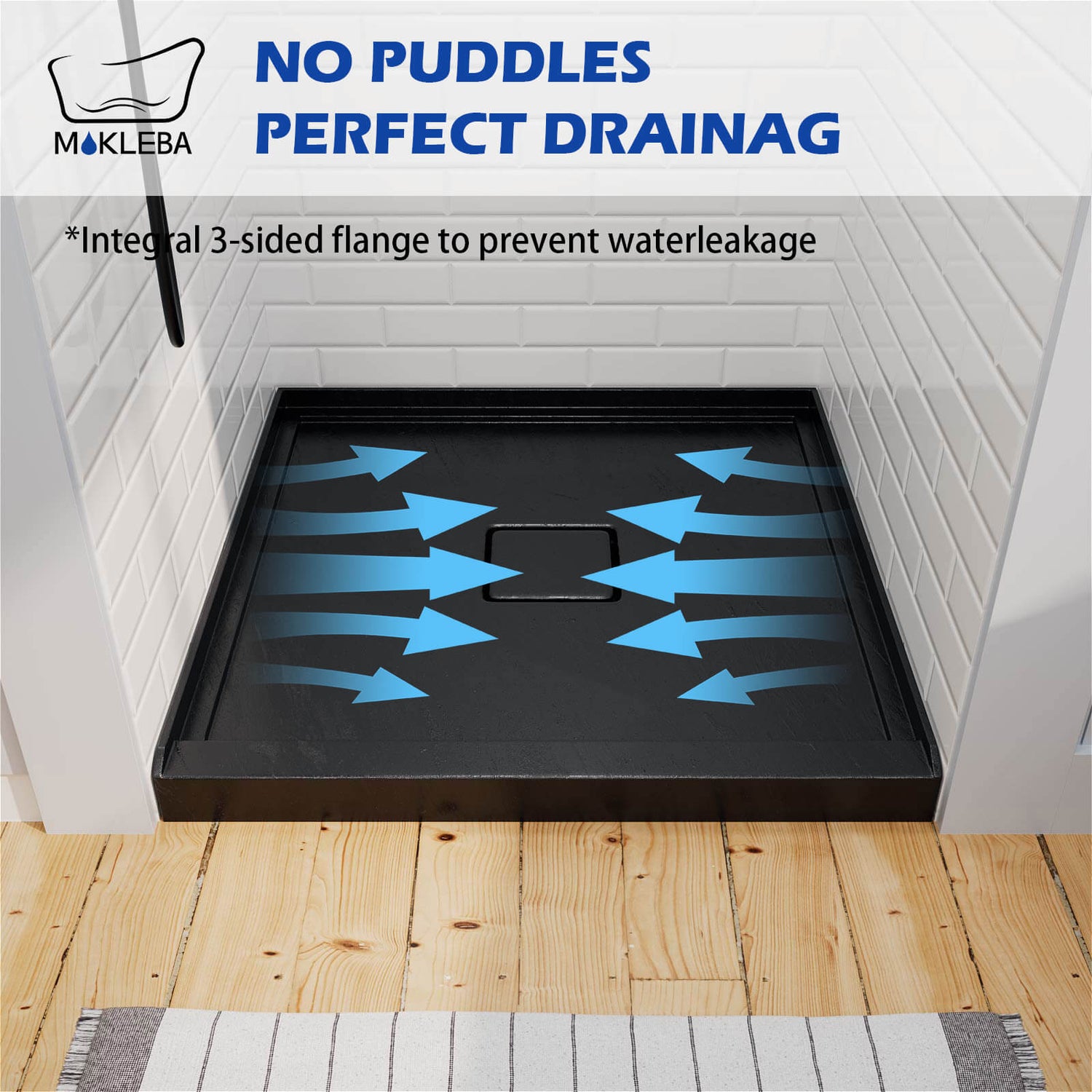 black shower base featuring central drain opening