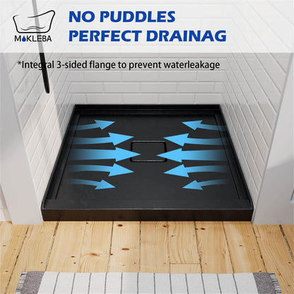 black shower base featuring central drain opening