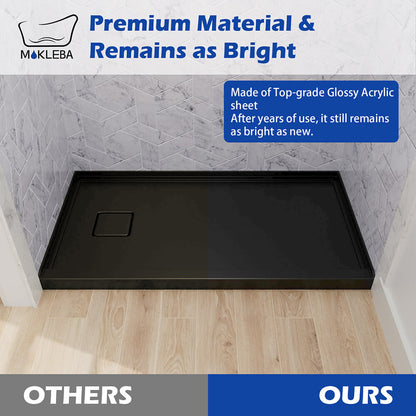 black acrylic alcove shower base 60x32 with durable material and long lasting performance