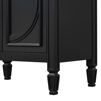 black bathroom vanity with sturdy legs and freestanding design