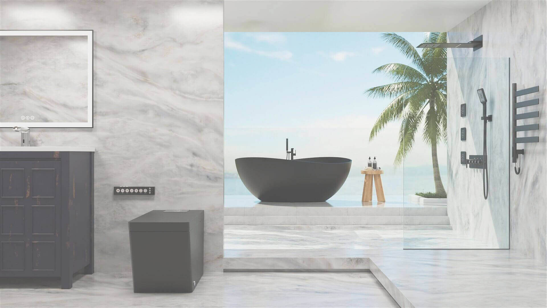 black furniture set for large bathroom