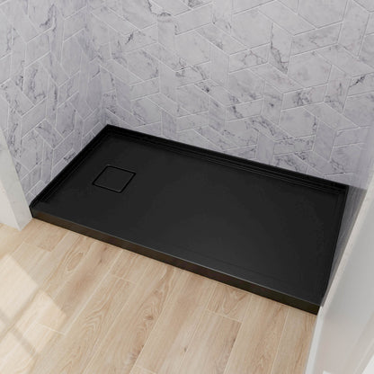 black shower pan with left drain for modern bathroom