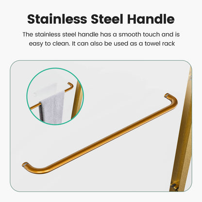 brushed gold double sliding shower door with towel bar handle