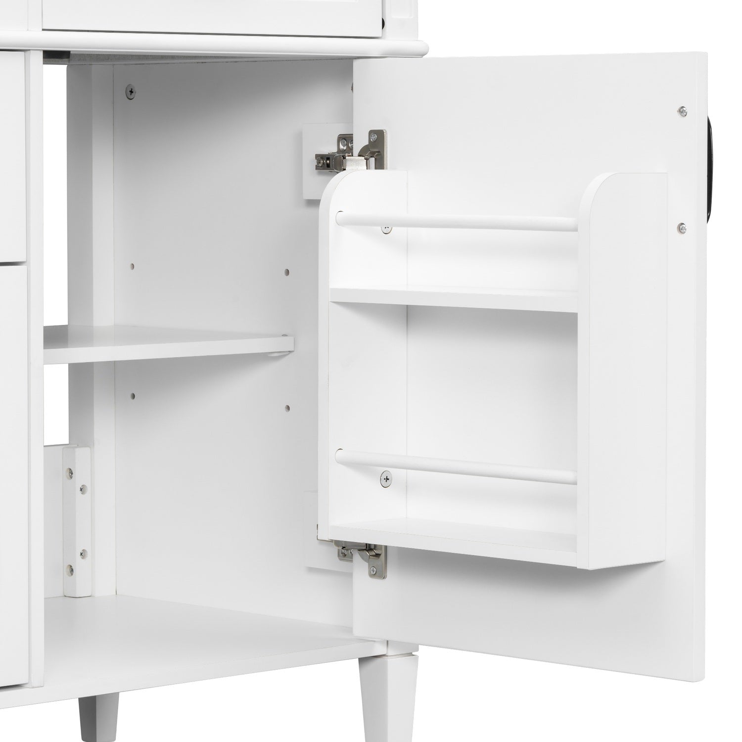 built in door shelf organizer rack on 48 inch white bathroom vanity for shampoo storage