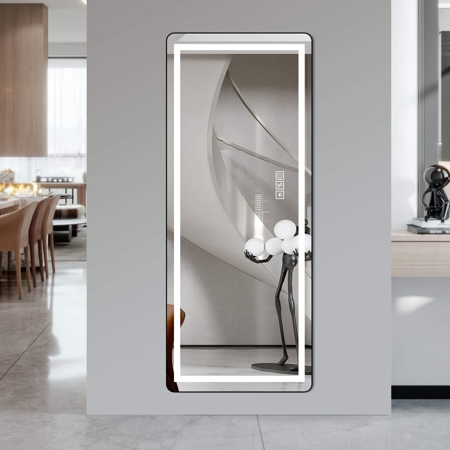 64"x21" Black LED Full Length Mirror with Dimmer, 3 Color Temperatures