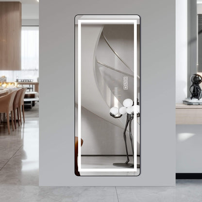 64"x21" Black LED Full Length Mirror with Dimmer, 3 Color Temperatures