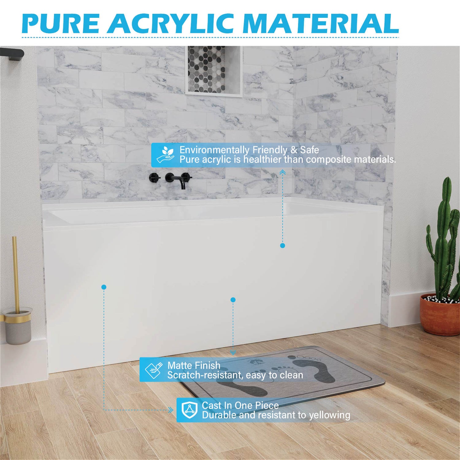 60&quot; Solid Surface Alcove Soaking Bathtub