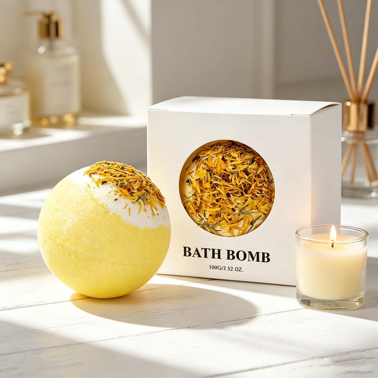 Chamomile Bath Bombs for Stress Relief USA,Relaxing Spa Bath Bombs Set (Set of 4)